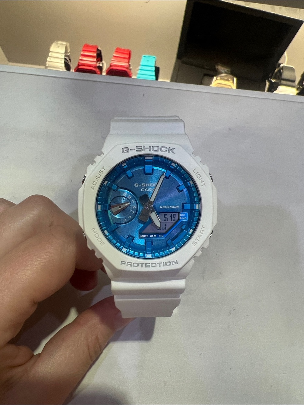 G-Shock White Watch with Blue Dial